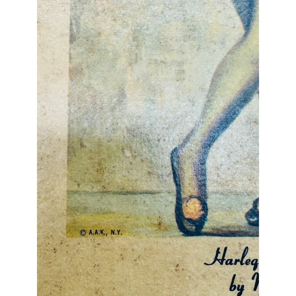 Maio Harlequin Girl Framed Litho Print Vintage Mid Century Modern Big Eye Art